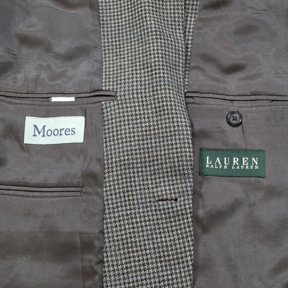 Lauren Ralph Lauren Blazer Mens US 52R Houndstooth Tweed Wool Lined 2B 2 Vented - Picture 3 of 16